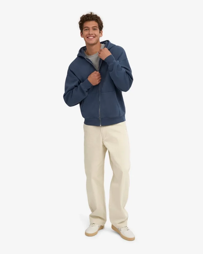 Sudadera con capucha orgánica oversize con cremallera - Azul petróleo