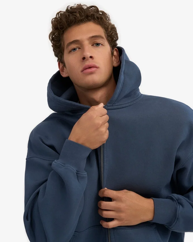 Sudadera con capucha orgánica oversize con cremallera - Azul petróleo