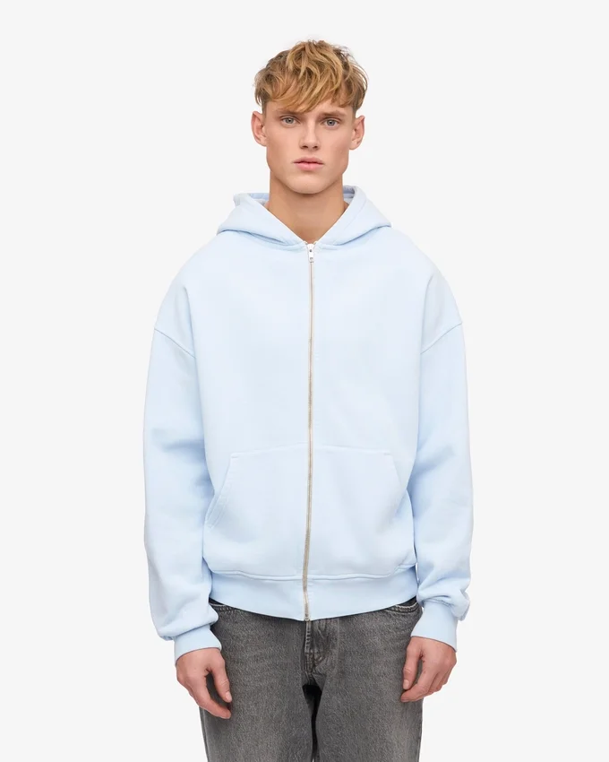 Sudadera con capucha orgánica oversize con cremallera - Azul polar
