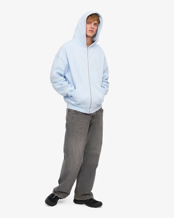 Sudadera con capucha orgánica oversize con cremallera - Azul polar