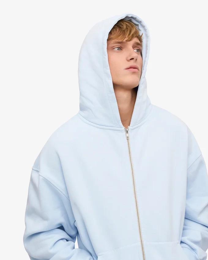 Sudadera con capucha orgánica oversize con cremallera - Azul polar