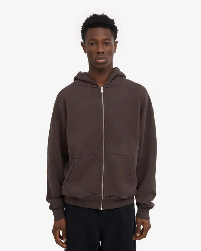 Sudadera con capucha orgánica oversize con cremallera - Marrón café