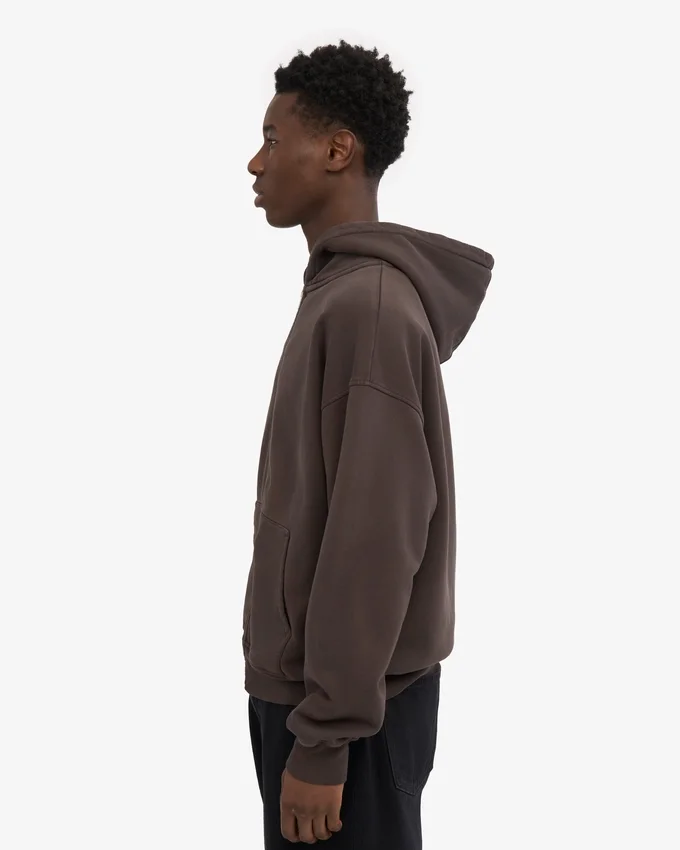 Sudadera con capucha orgánica oversize con cremallera - Marrón café