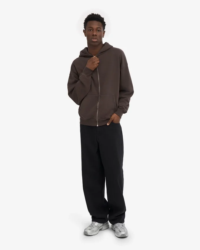 Sudadera con capucha orgánica oversize con cremallera - Marrón café