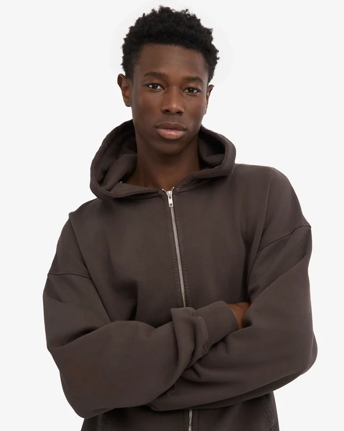 Sudadera con capucha orgánica oversize con cremallera - Marrón café