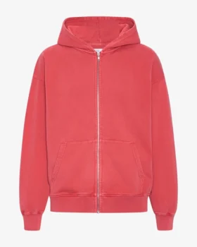 Sudadera con capucha orgánica oversize con cremallera - Rojo deslavado