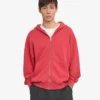 Sudadera con capucha orgánica oversize con cremallera - Rojo deslavado