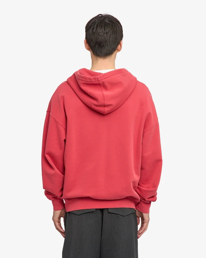 Sudadera con capucha orgánica oversize con cremallera - Rojo deslavado