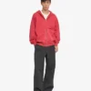Sudadera con capucha orgánica oversize con cremallera - Rojo deslavado
