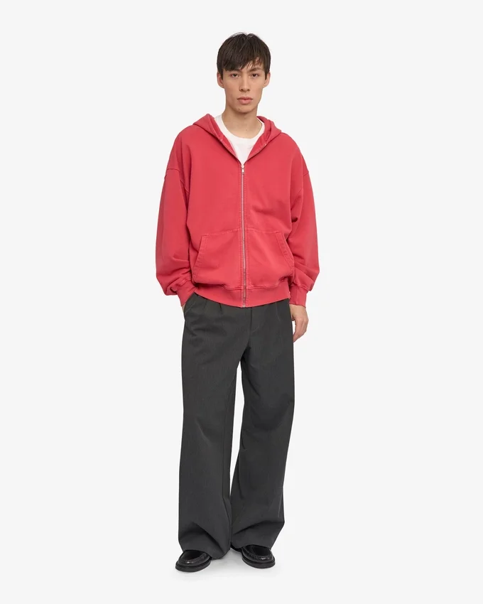 Sudadera con capucha orgánica oversize con cremallera - Rojo deslavado