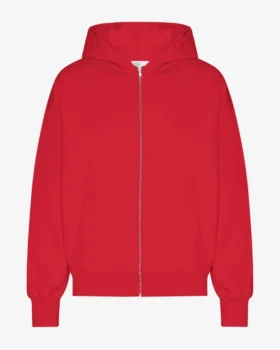 Sudadera con capucha orgánica oversize con cremallera - Rojo escarlata