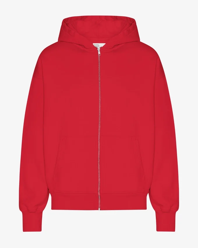 Sudadera con capucha orgánica oversize con cremallera - Rojo escarlata