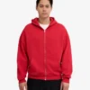 Sudadera con capucha orgánica oversize con cremallera - Rojo escarlata