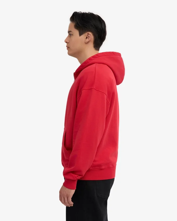 Sudadera con capucha orgánica oversize con cremallera - Rojo escarlata