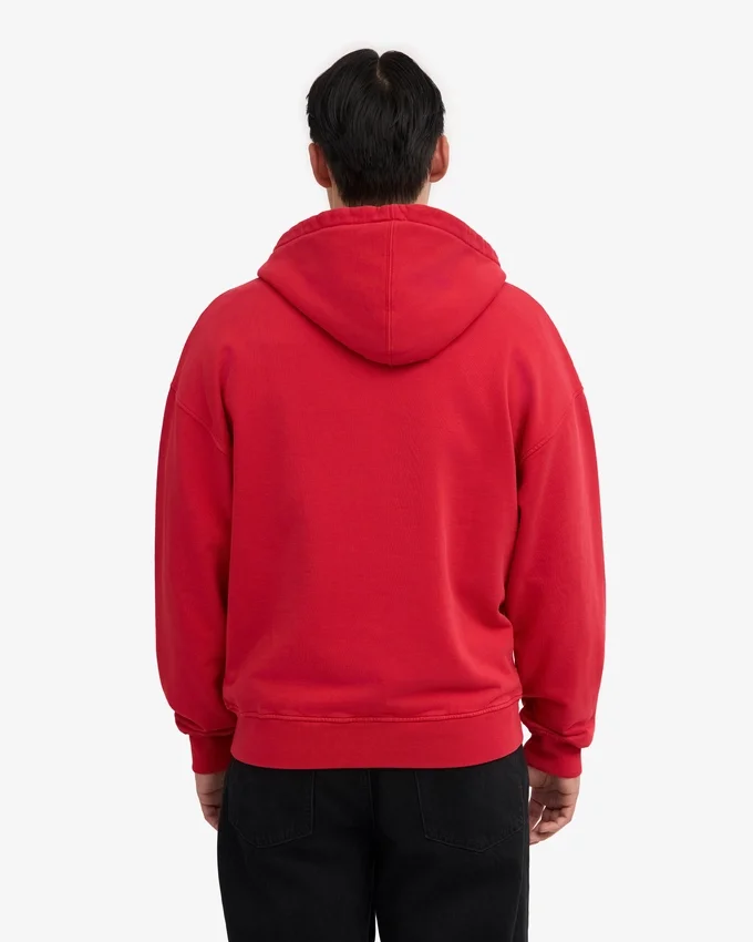 Sudadera con capucha orgánica oversize con cremallera - Rojo escarlata