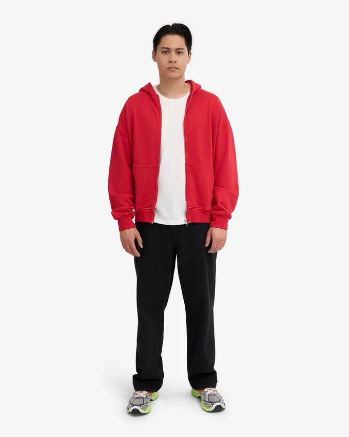 Sudadera con capucha orgánica oversize con cremallera - Rojo escarlata