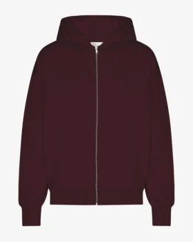 Sudadera con capucha orgánica oversize con cremallera - Rojo sangre de buey