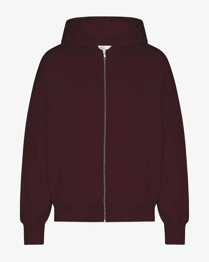 Sudadera con capucha orgánica oversize con cremallera - Rojo sangre de buey