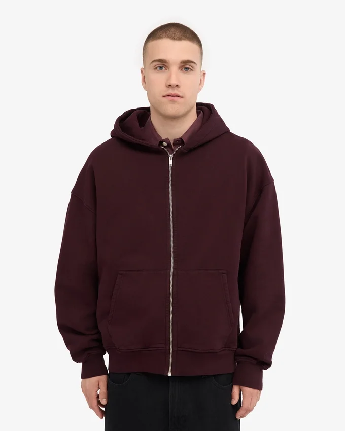 Sudadera con capucha orgánica oversize con cremallera - Rojo sangre de buey