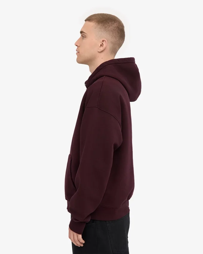Sudadera con capucha orgánica oversize con cremallera - Rojo sangre de buey