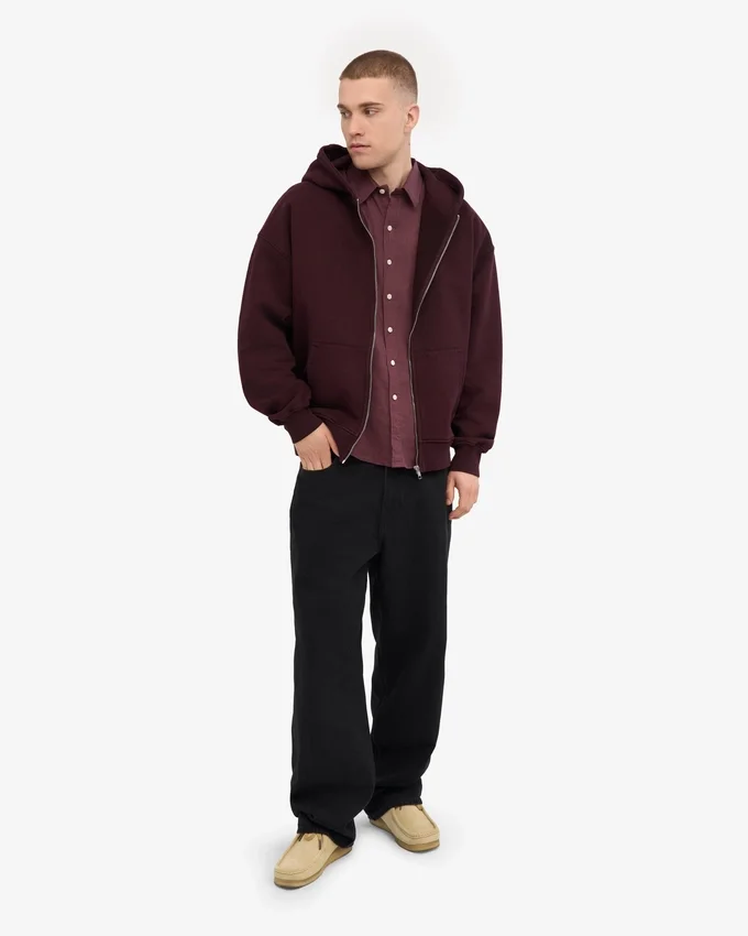 Sudadera con capucha orgánica oversize con cremallera - Rojo sangre de buey