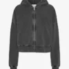 Sudadera con capucha y cremallera corta orgánica - Negro descolorido