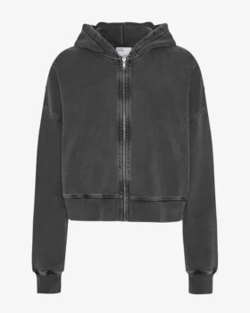 Sudadera con capucha y cremallera corta orgánica - Negro descolorido