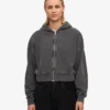 Sudadera con capucha y cremallera corta orgánica - Negro descolorido