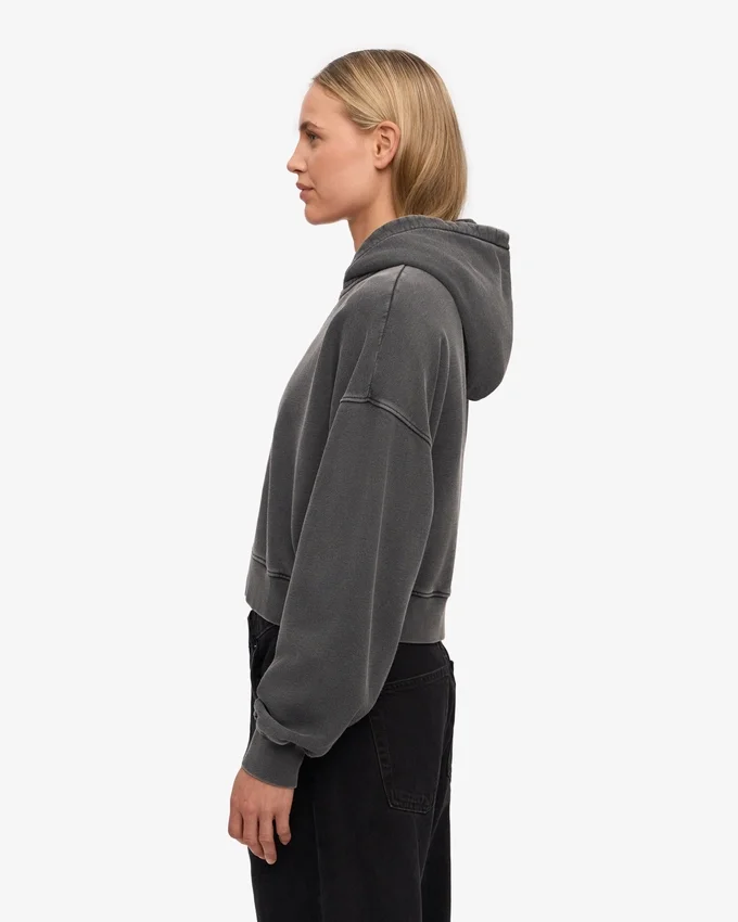 Sudadera con capucha y cremallera corta orgánica - Negro descolorido