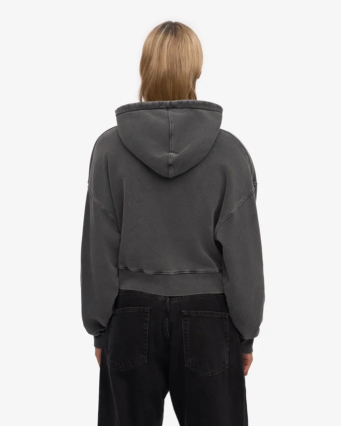 Sudadera con capucha y cremallera corta orgánica - Negro descolorido