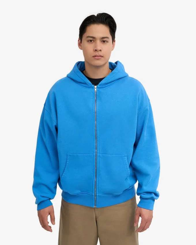 Sudadera con capucha y cremallera de corte oversize orgánica - Azul Pacífico