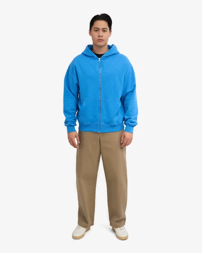 Sudadera con capucha y cremallera de corte oversize orgánica - Azul Pacífico