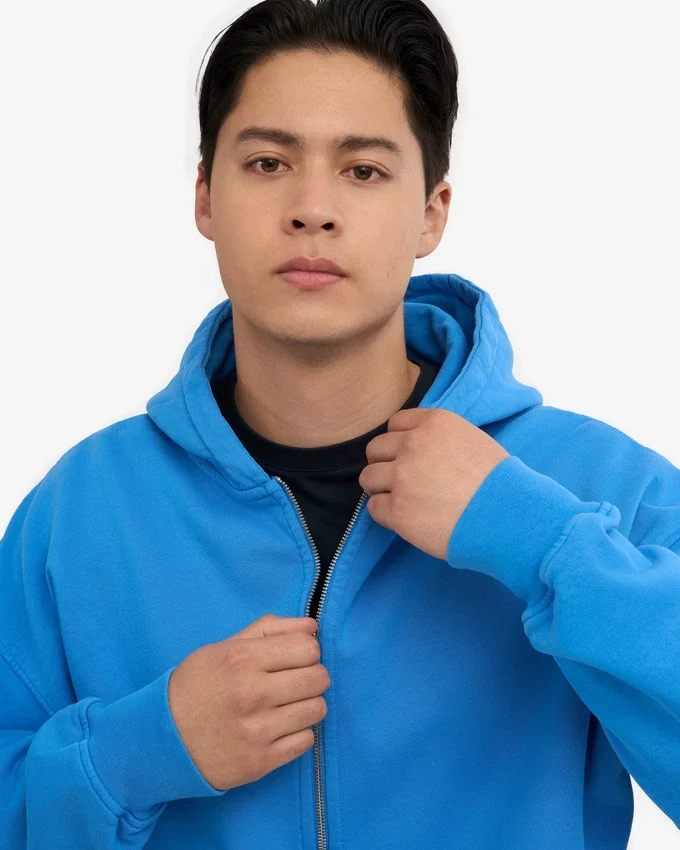 Sudadera con capucha y cremallera de corte oversize orgánica - Azul Pacífico