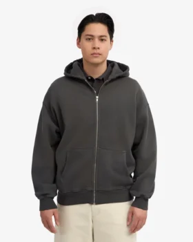 Sudadera con capucha y cremallera de corte oversize orgánica – Gris lava