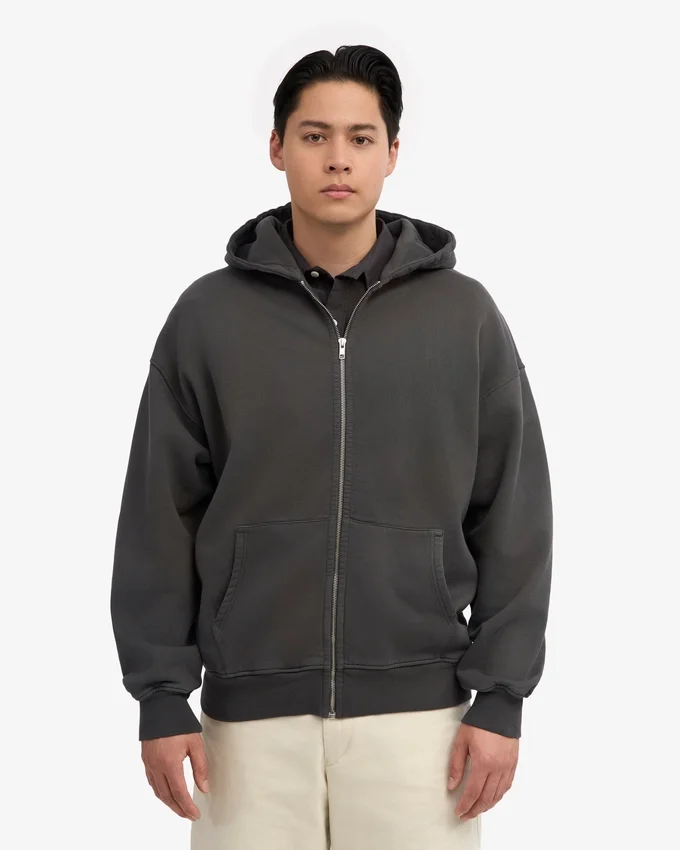 Sudadera con capucha y cremallera de corte oversize orgánica - Gris lava