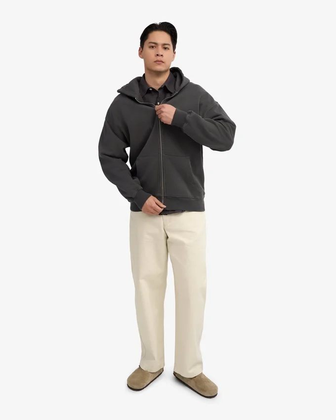Sudadera con capucha y cremallera de corte oversize orgánica - Gris lava