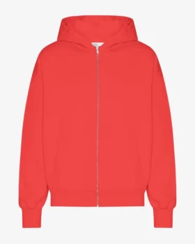 Sudadera con capucha y cremallera de corte oversize orgánica - Rojo mandarina