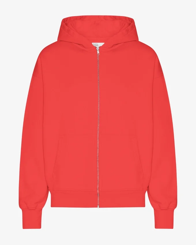 Sudadera con capucha y cremallera de corte oversize orgánica - Rojo mandarina
