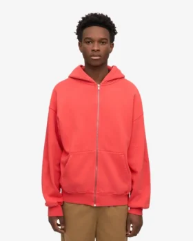 Sudadera con capucha y cremallera de corte oversize orgánica – Rojo mandarina