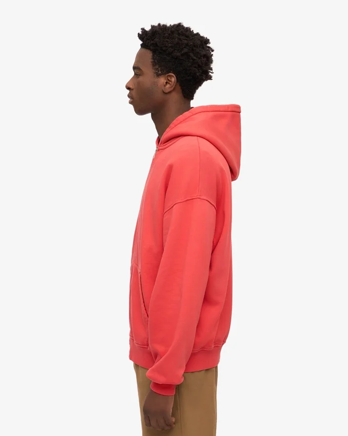 Sudadera con capucha y cremallera de corte oversize orgánica - Rojo mandarina