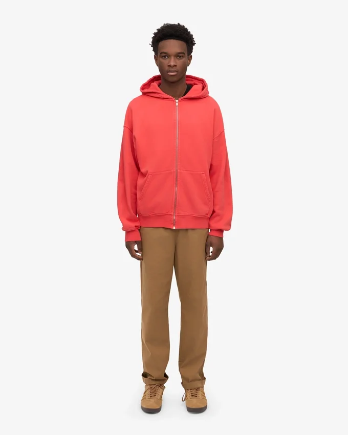 Sudadera con capucha y cremallera de corte oversize orgánica - Rojo mandarina