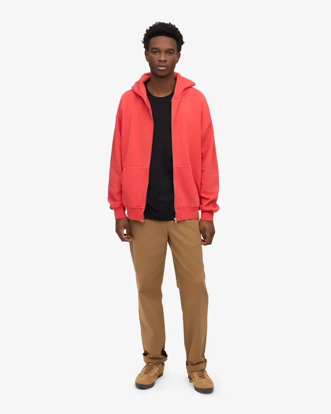 Sudadera con capucha y cremallera de corte oversize orgánica - Rojo mandarina