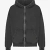 Sudadera con capucha y cremallera de gran tamaño orgánica - Negro descolorido