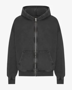 Sudadera con capucha y cremallera de gran tamaño orgánica - Negro descolorido