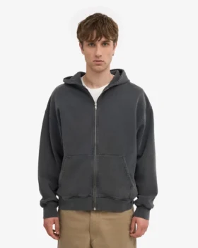 Sudadera con capucha y cremallera de gran tamaño orgánica – Negro descolorido