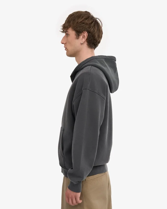 Sudadera con capucha y cremallera de gran tamaño orgánica - Negro descolorido
