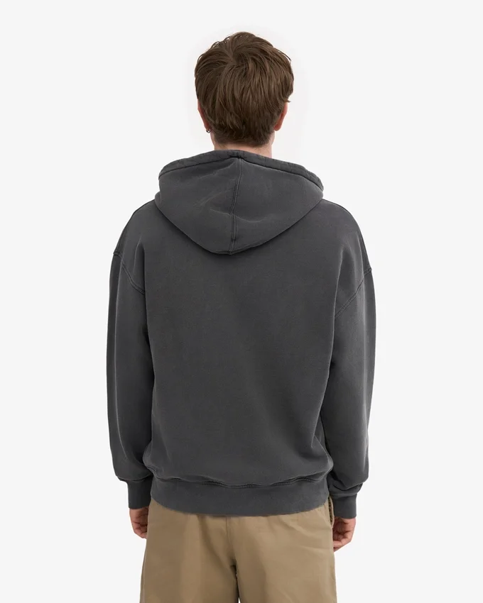 Sudadera con capucha y cremallera de gran tamaño orgánica - Negro descolorido