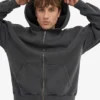 Sudadera con capucha y cremallera de gran tamaño orgánica - Negro descolorido