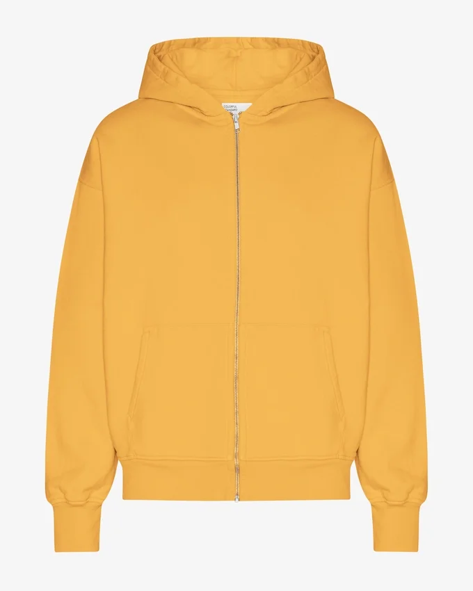 Sudadera con capucha y cremallera de talla grande orgánica - Amarillo quemado