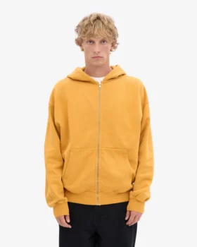 Sudadera con capucha y cremallera de talla grande orgánica – Amarillo quemado